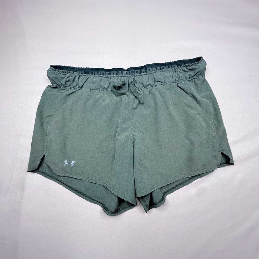 Under Armour Womens Sage Green Running Athletic Shorts Drawstring Pockets 3"